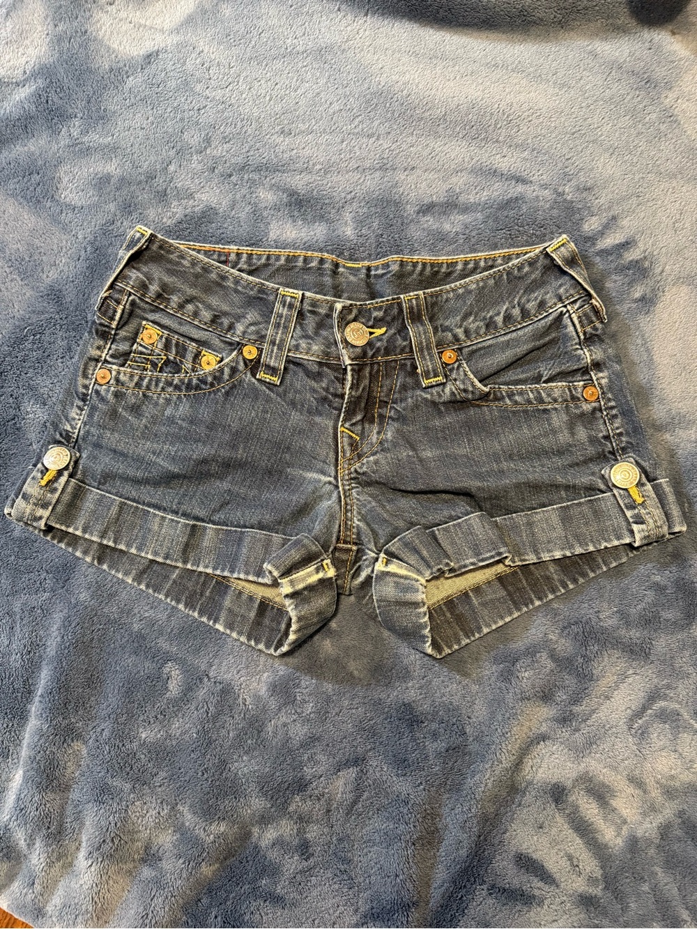 True Religion Dark Blue Denim Cuffed Women's low rise Short shorts - STYLE -JESS